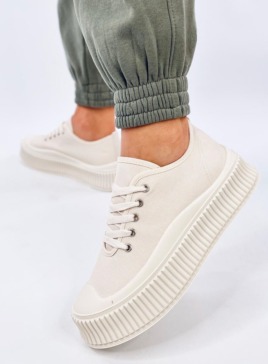 Plátěné tenisky na vysoké platformě světle béžové