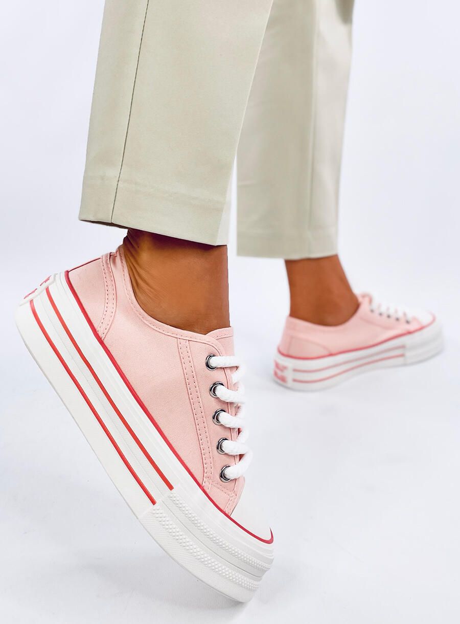 Plátěné tenisky na vysoké platformě světle růžové