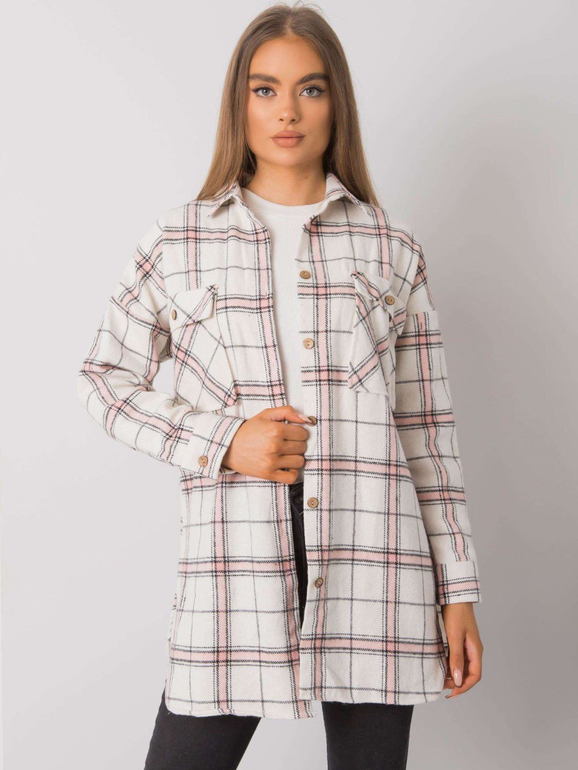 Béžovo-růžová kostkovaná košile