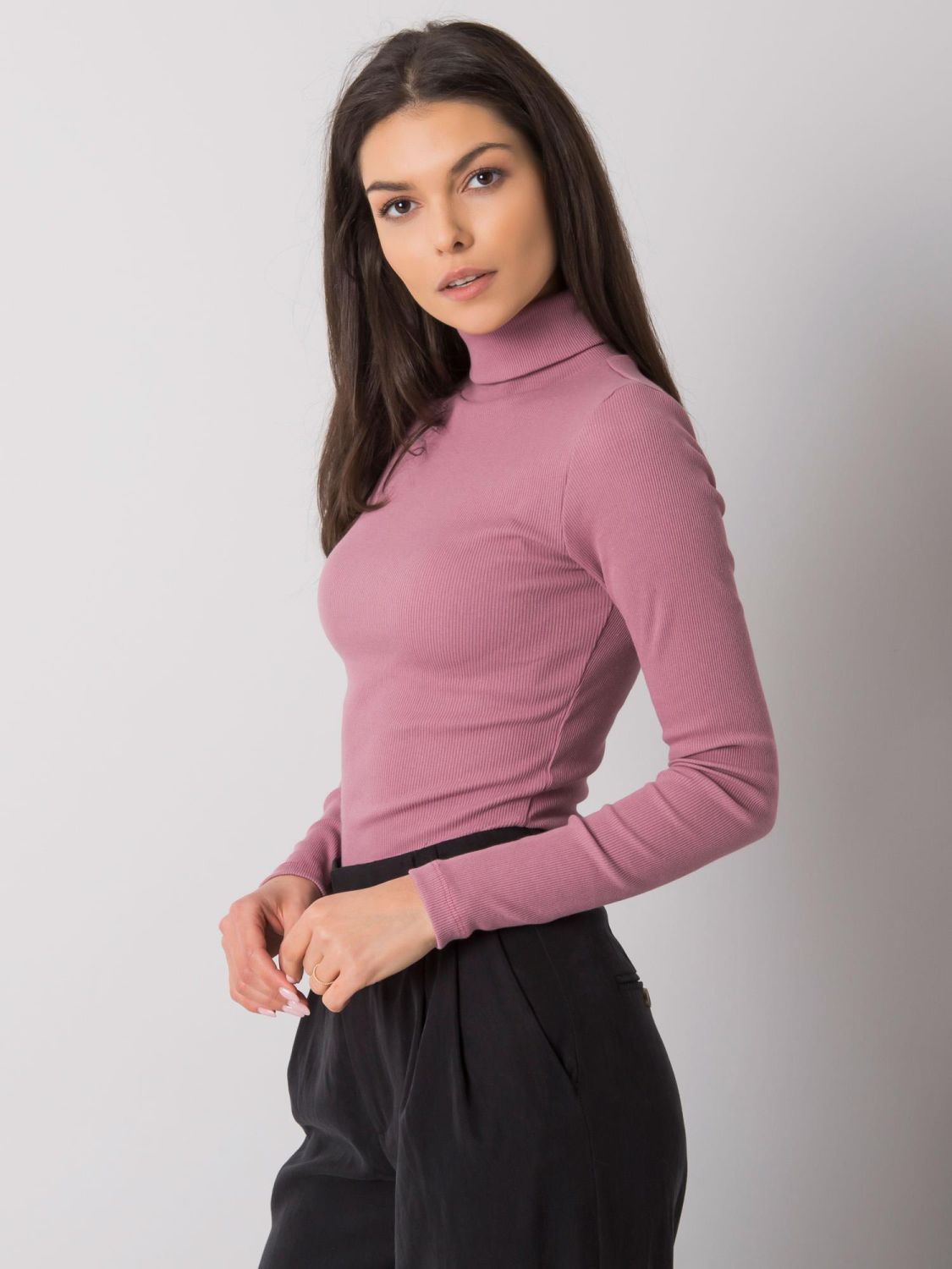 Starorůžový pruhovaný dámský rolák