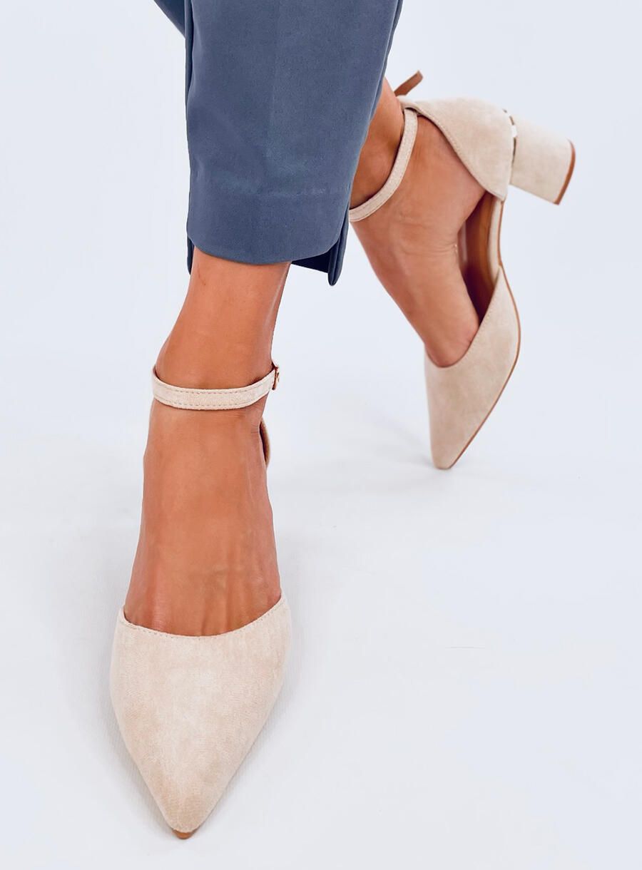 Elegantní nízké semišové lodičky béžové