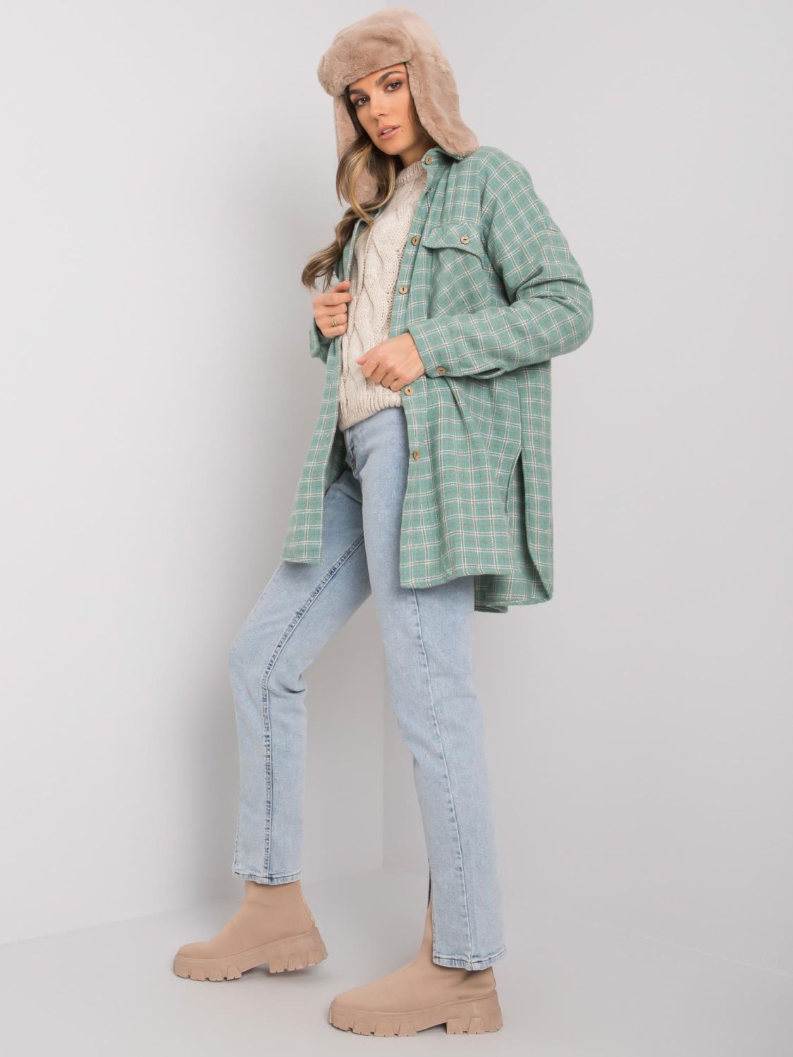 Zelená kostkovaná košile s dlouhým rukávem