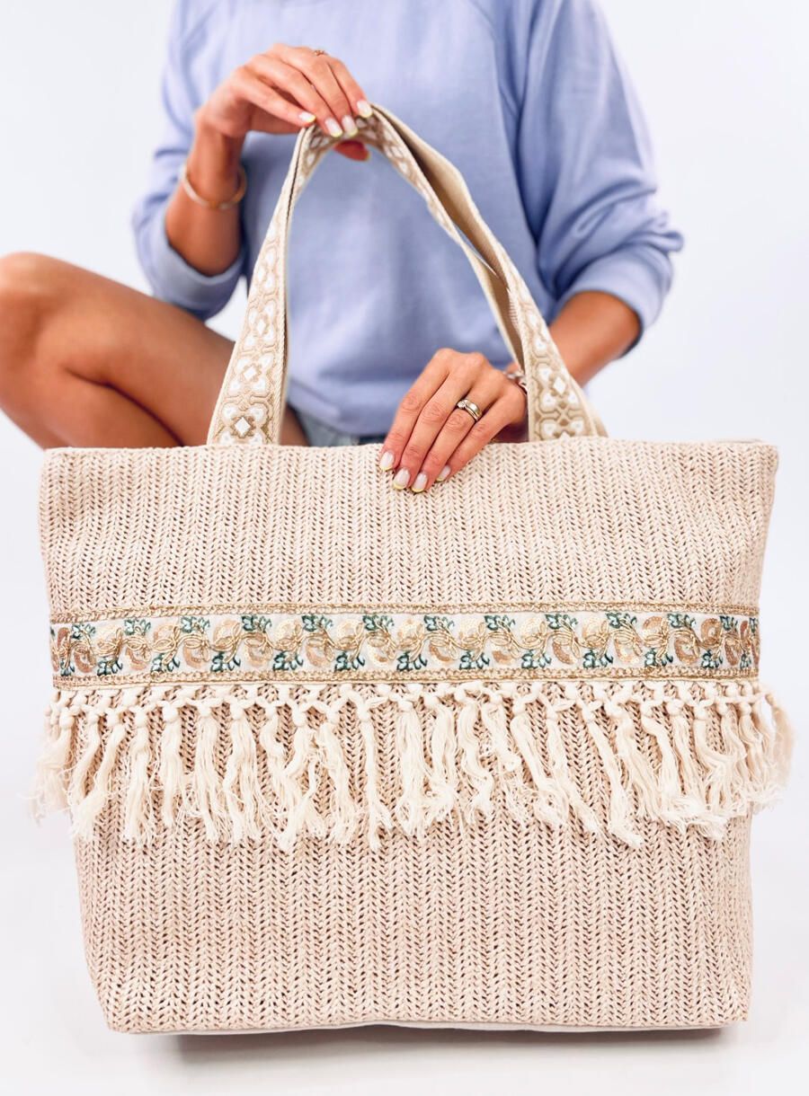 Půdrově růžová velká plážová taška BOHO