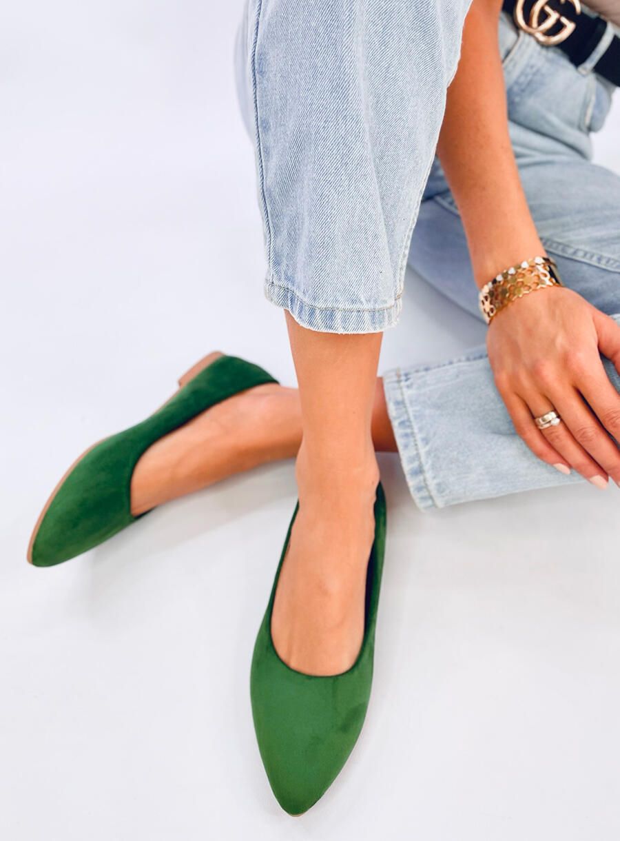 Tmavě zelené balerínky s koženou stélkou