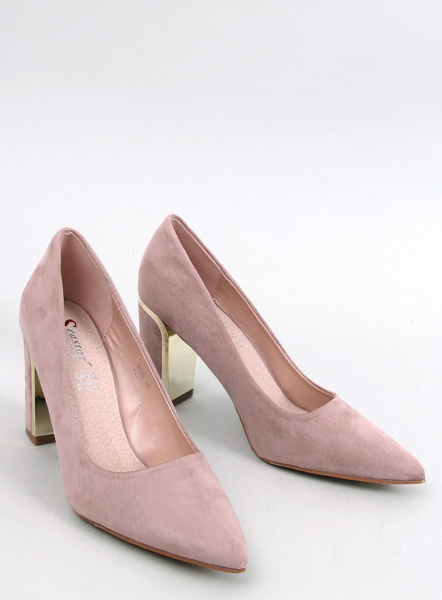 Béžové semišové lodičky se zlatým detailem