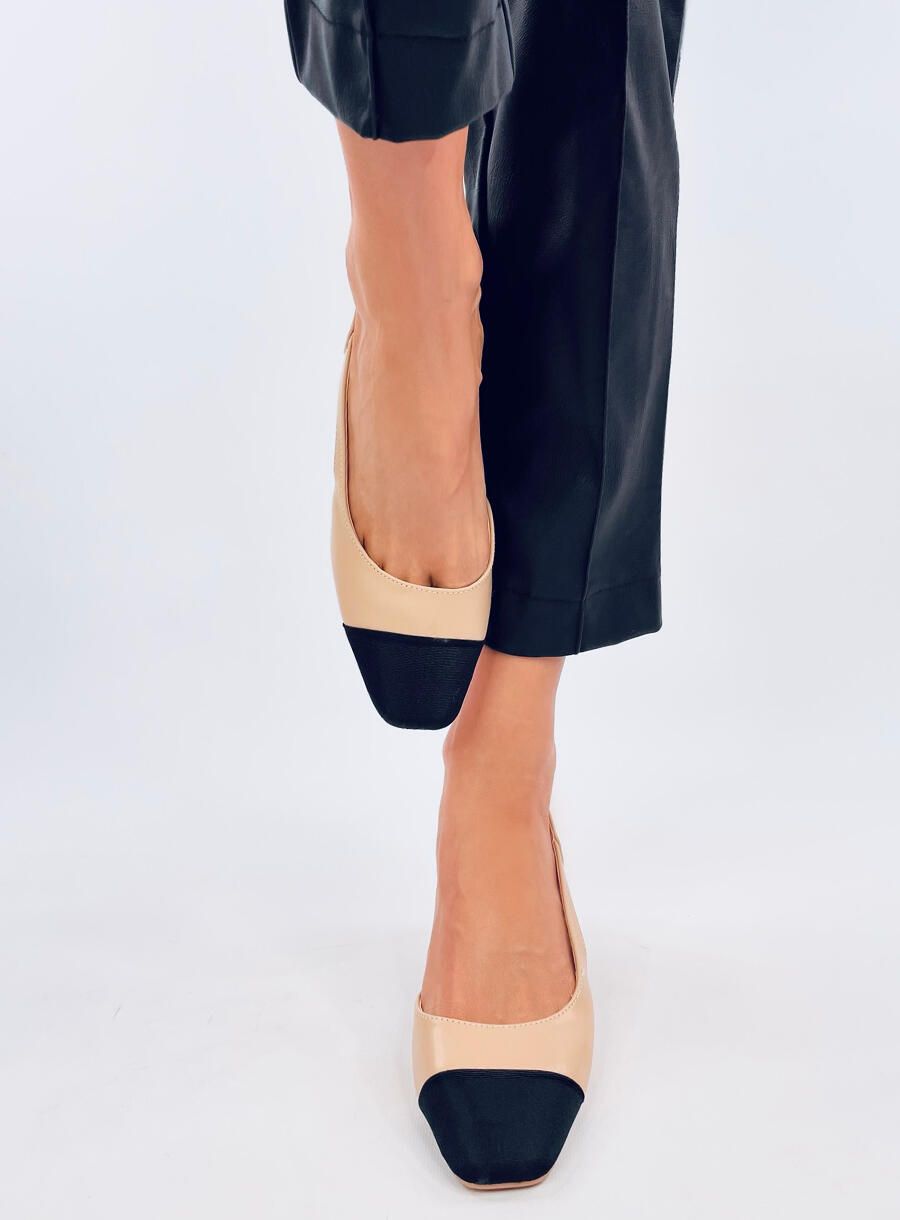 Elegantní nízké lodičky béžová/černá