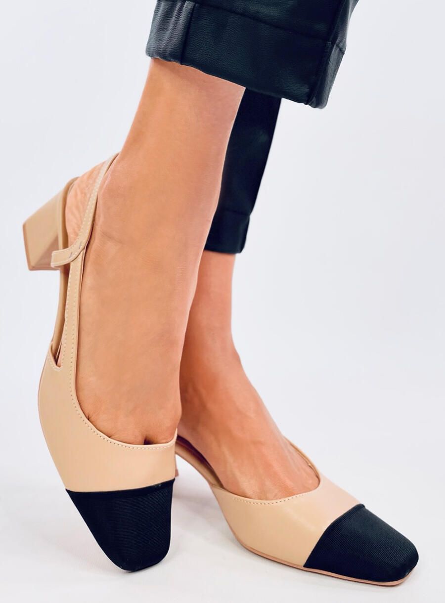 Elegantní nízké lodičky béžová/černá