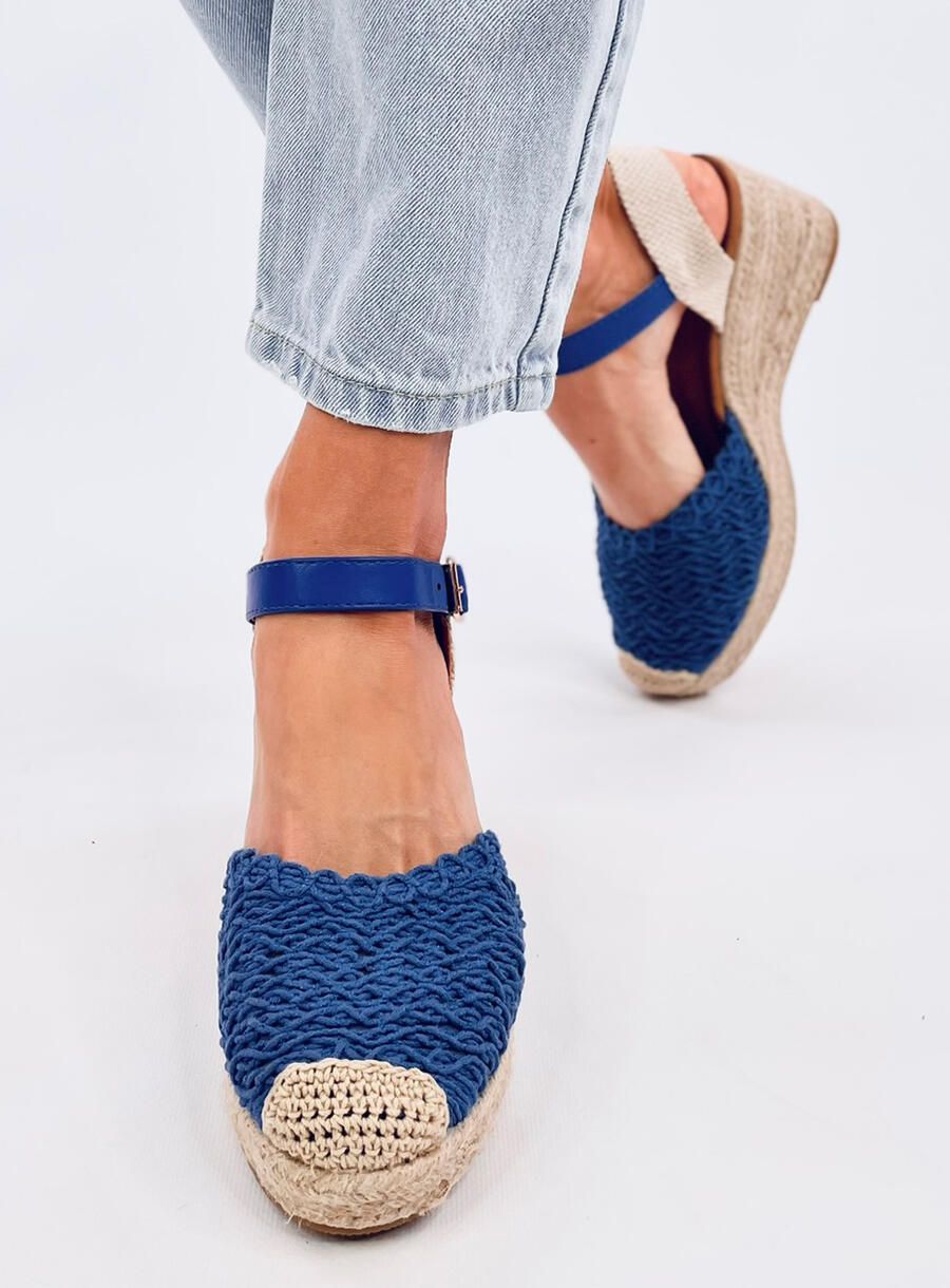 Sandály - espadrilky na klínovém podpatku modré