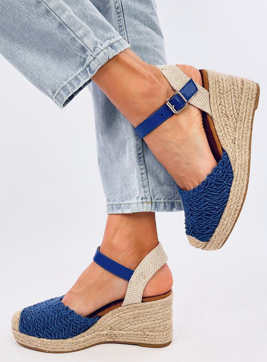 Sandály - espadrilky na klínovém podpatku modré