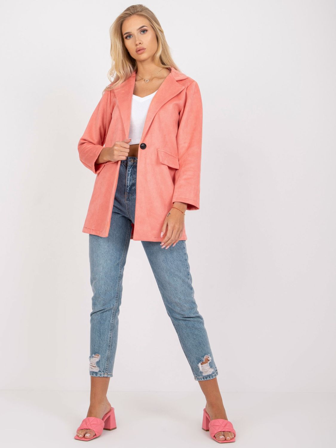 Stylové dámské broskvové sako