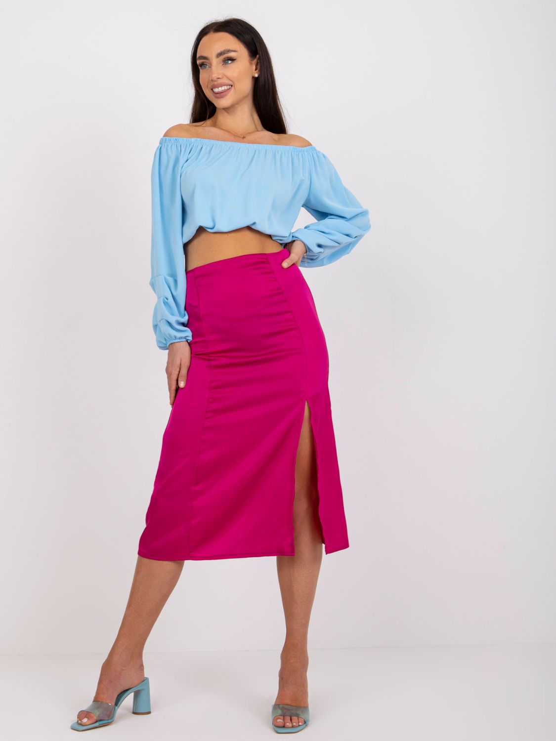 Růžová midi sukně