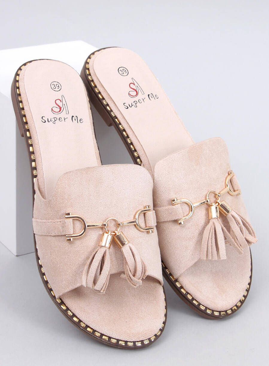 Béžové pantofle s třásněmi