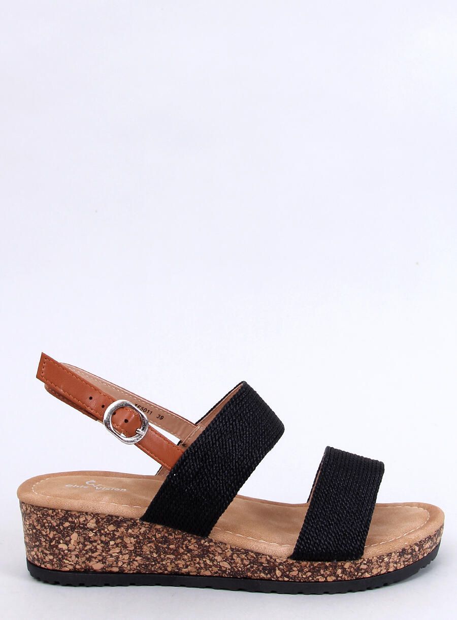 Černé sandály na korkovém podpatku