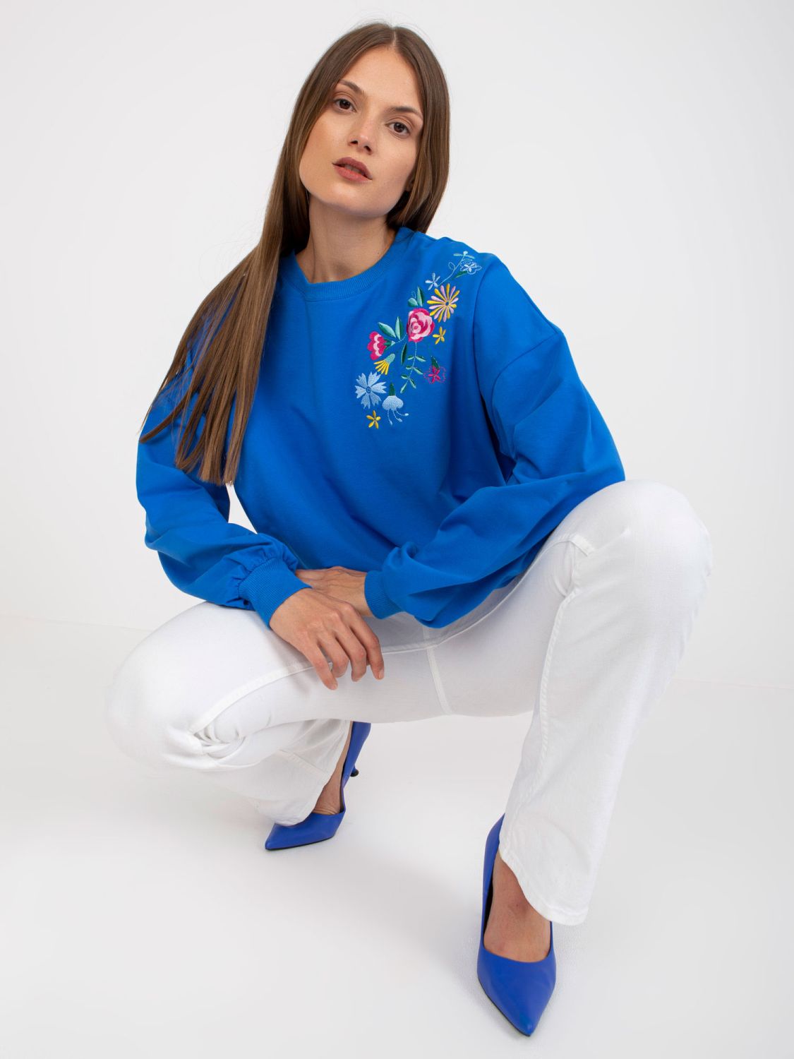 Tmavě modrá bavlněná mikina bez kapuce RUE PARIS