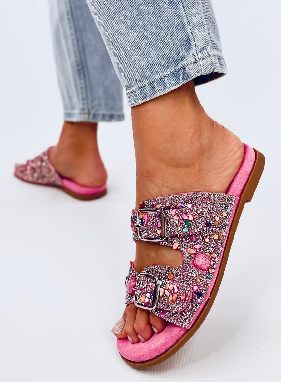 Dámské pantofle s kamínky růžové