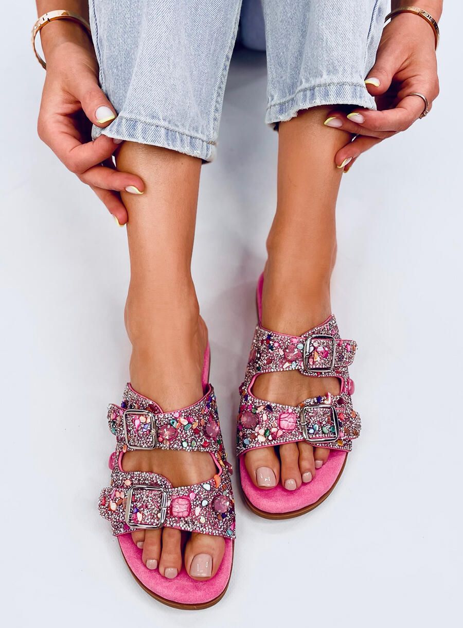 Dámské pantofle s kamínky růžové