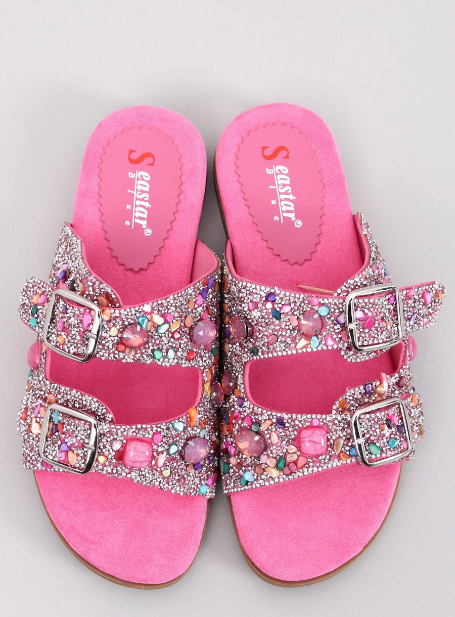 Dámské pantofle s kamínky růžové