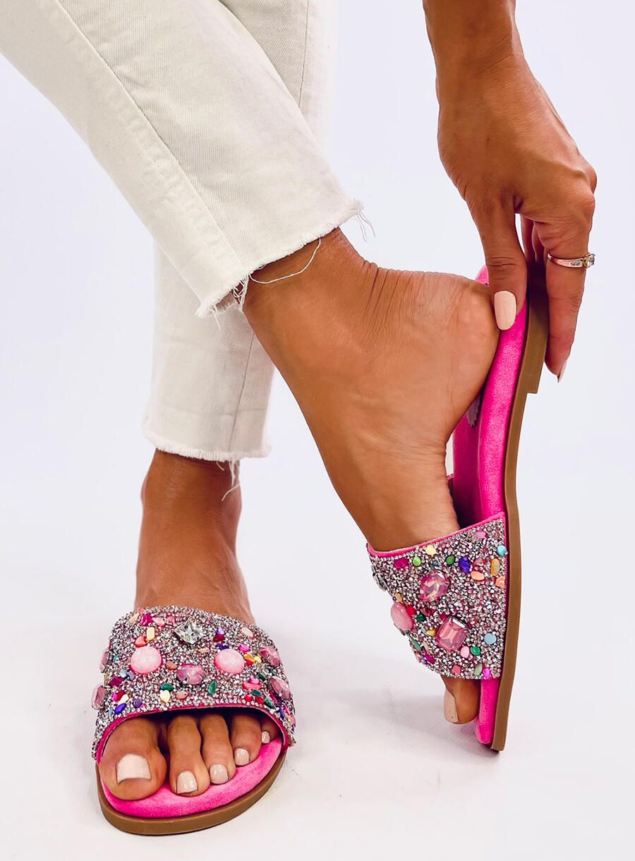 Pantofle vykládané kamínky růžové