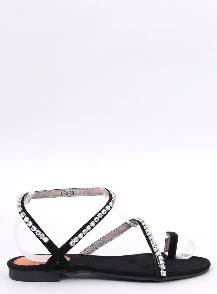 Černé ploché sandály se zirkony