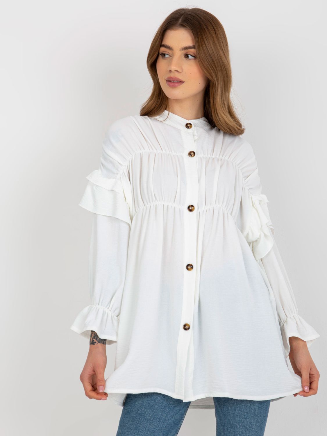 Ecru boho halenka s volány a nařasením OCH BELLA