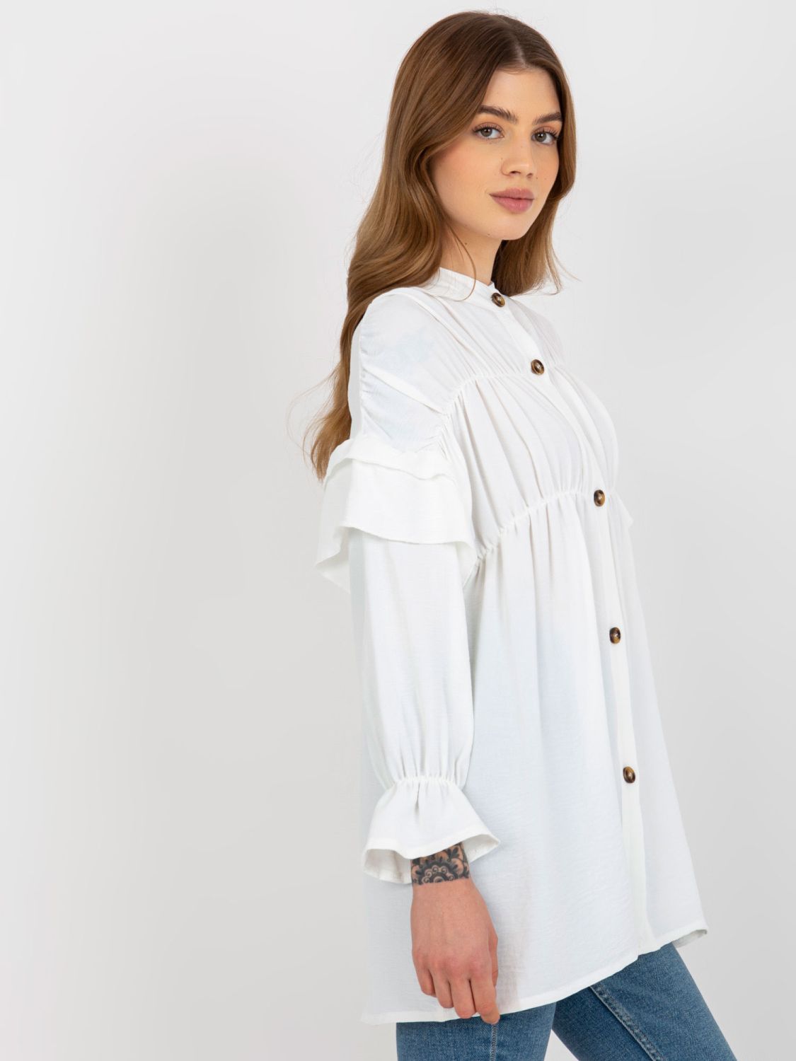 Ecru boho halenka s volány a nařasením OCH BELLA