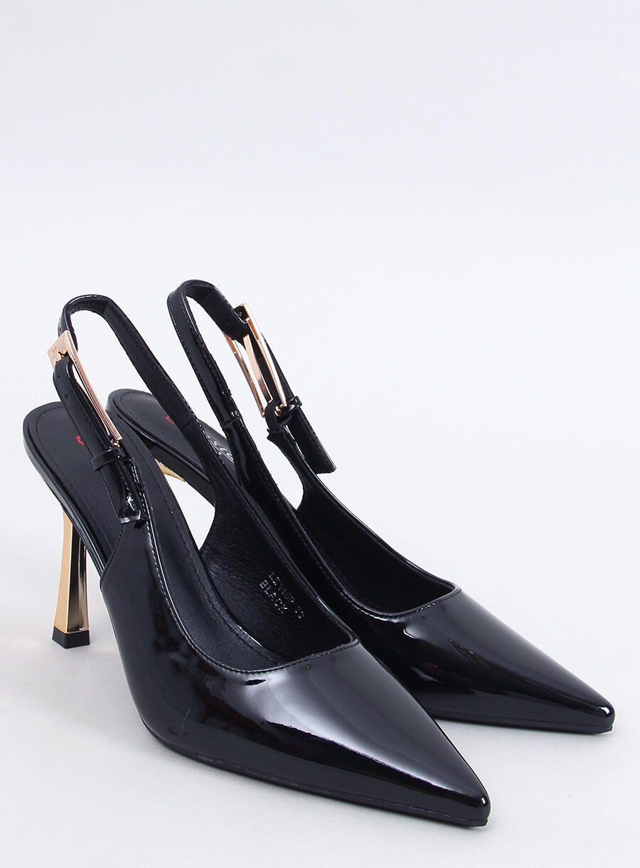 Černé lakované lodičky na zlatém podpatku
