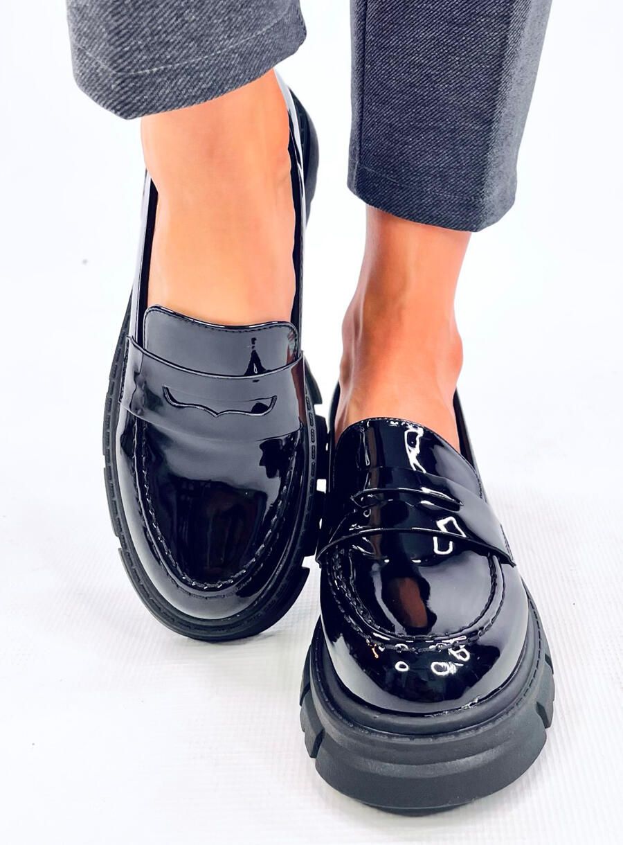 Lakované dámské mokasíny černé