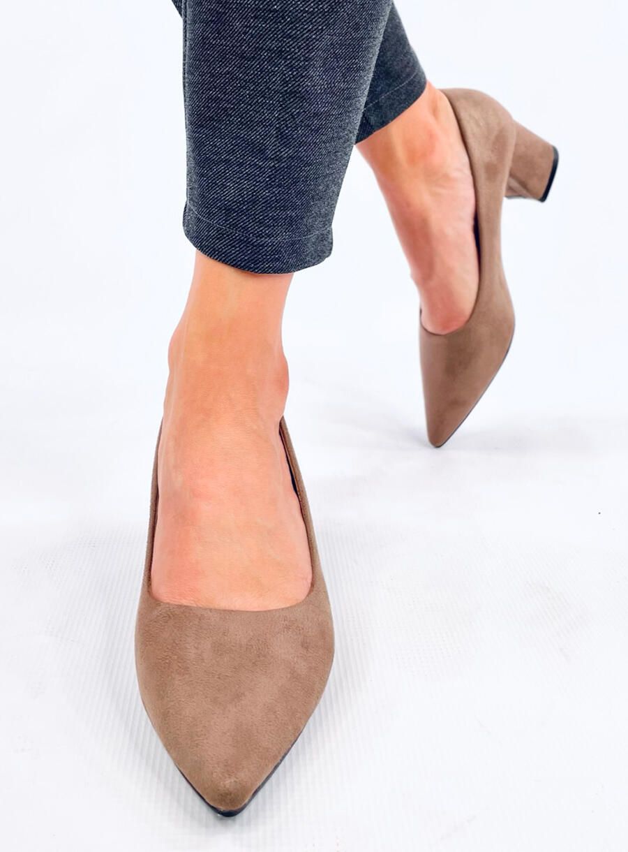 Semišové lodičky na širokém podpatku béžové