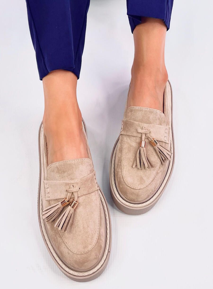 Mokasíny s třásněmi béžové