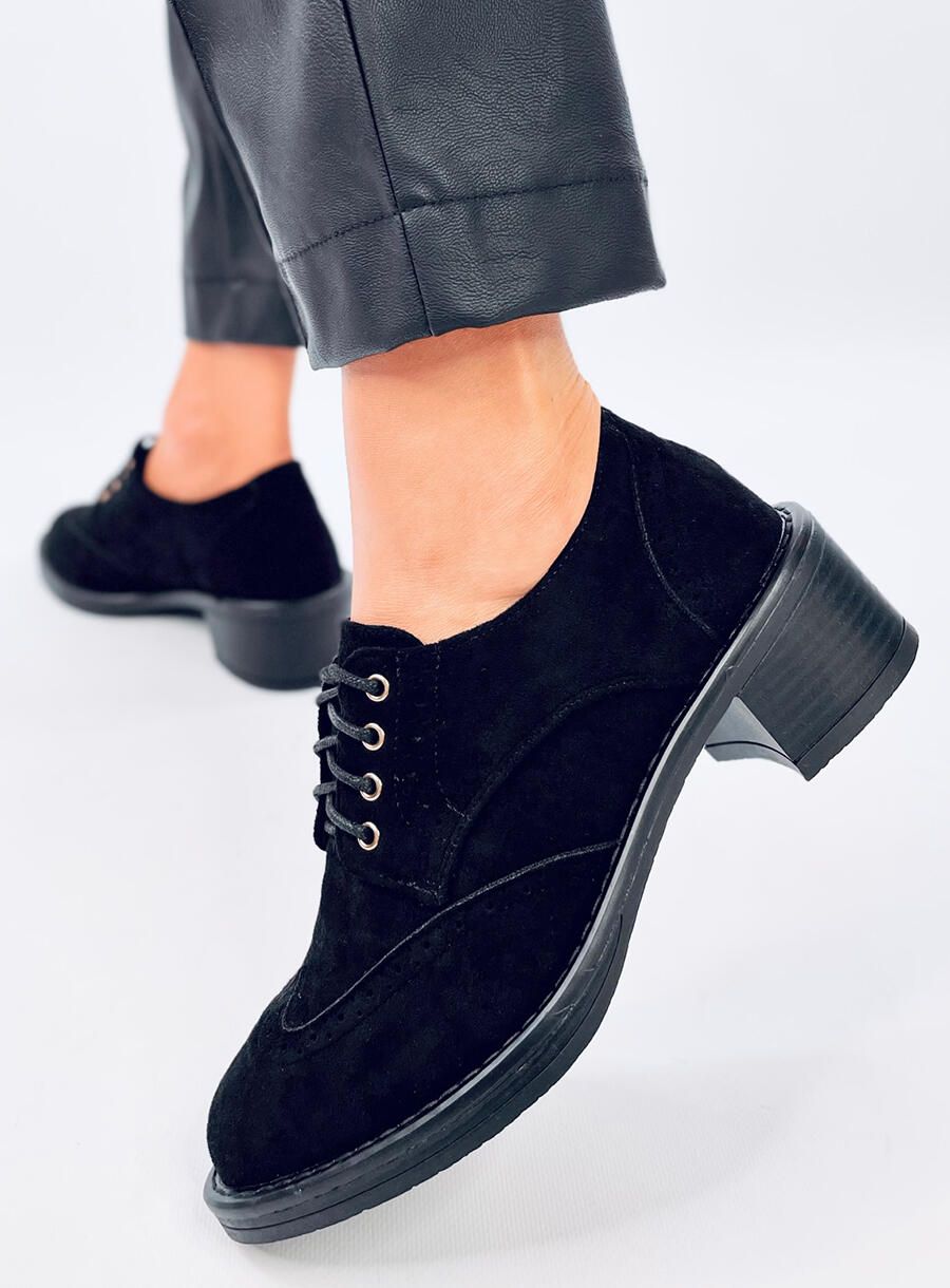 Semišové mokasíny na podpatku černé