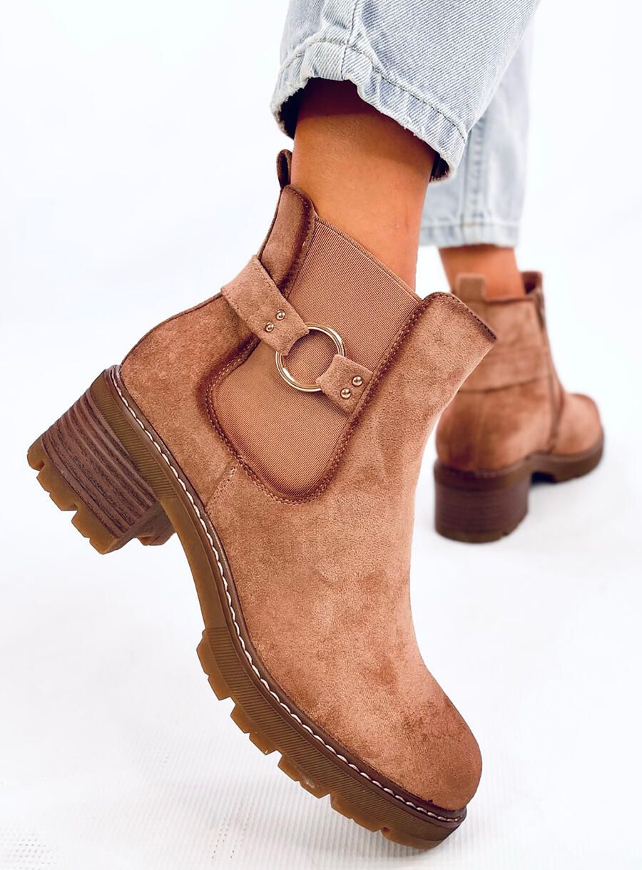 Hnědé chelsea kozačky na širokém podpatku