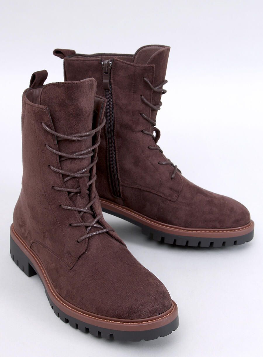 Zateplené šněrovací kozačky čokoládově hnědé