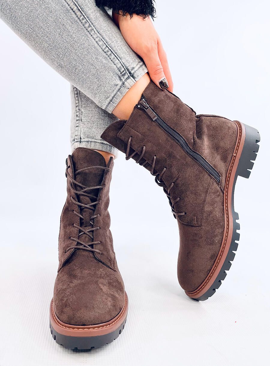 Zateplené šněrovací kozačky čokoládově hnědé