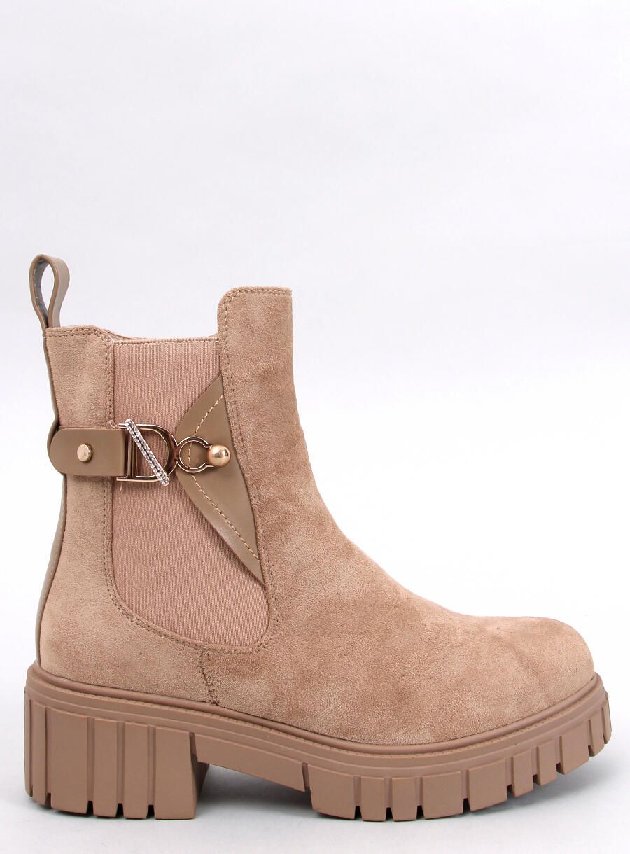 Semišové kotníkové kozačky na platformě béžové
