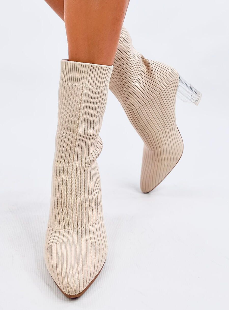 Béžové kozačky s průhledným podpatkem