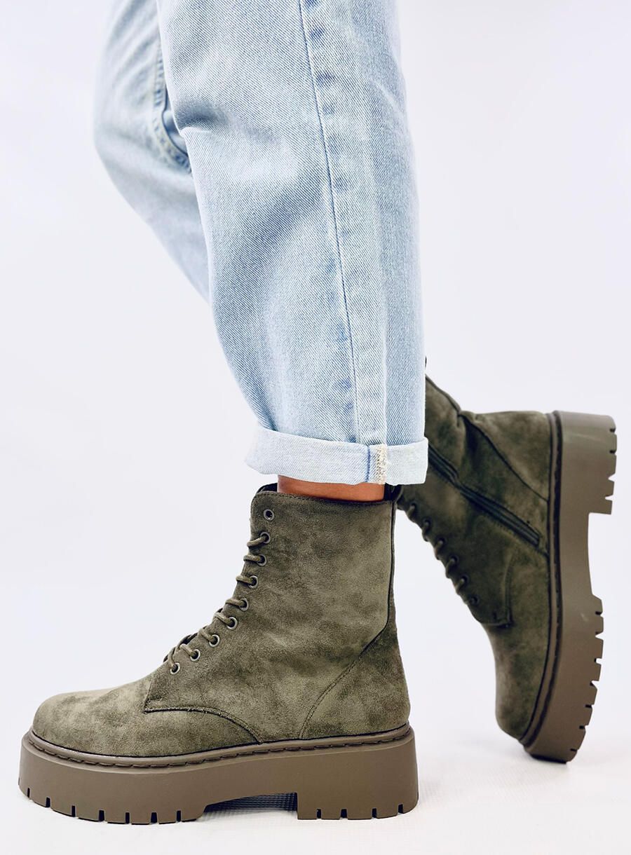 Dámské olivově zelené šněrovací boty