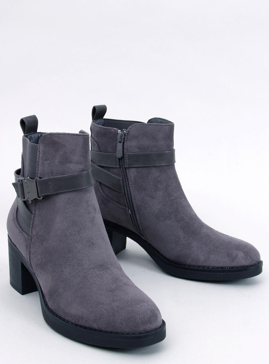 Kotníkové kozačky na nízkém podpatku tmavě šedé