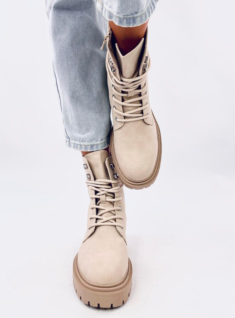 Béžové kozačky se šněrováním EMMA
