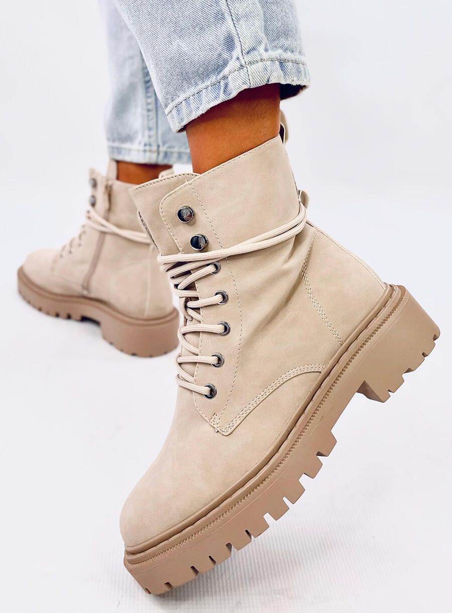 Béžové kozačky se šněrováním EMMA