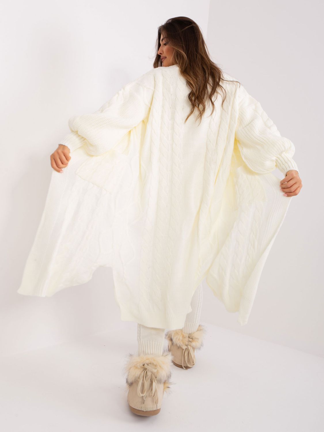 Dlouhý vlněný kardigan - ecru