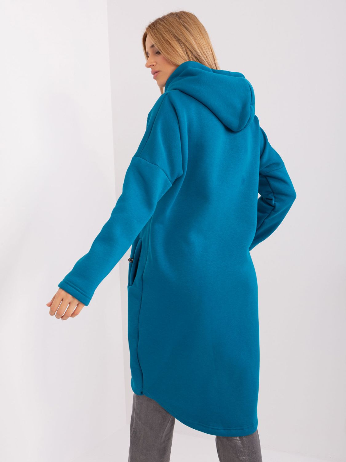 Dlouhá modrá mikina s kapucí a kapsami Tina RUE PARIS