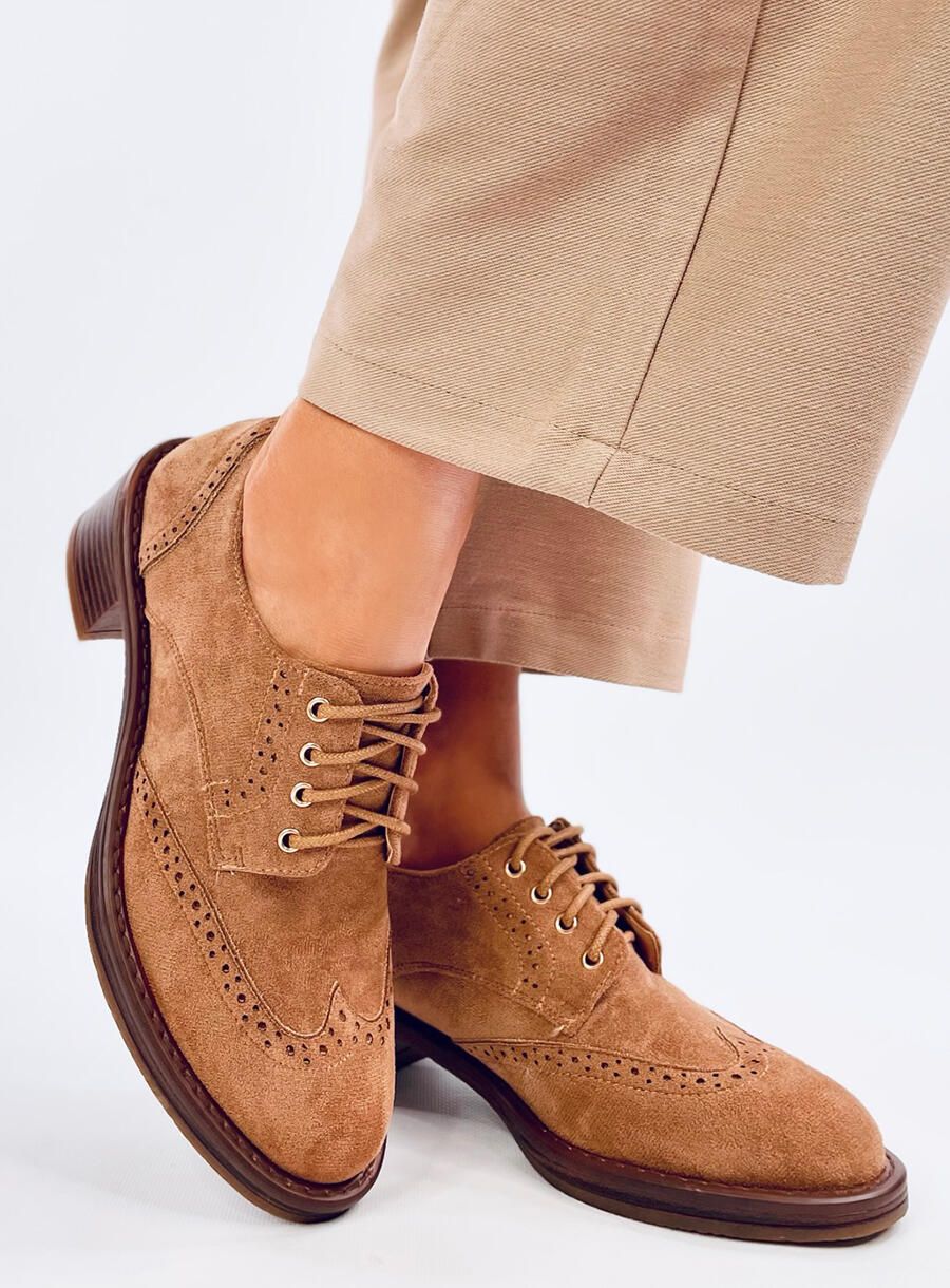 Semišové mokasíny na podpatku camel hnědé