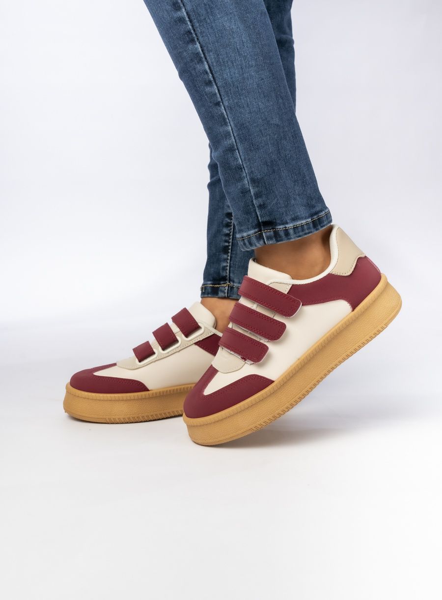 Dámské tenisky na suchý zip bílá/vínová