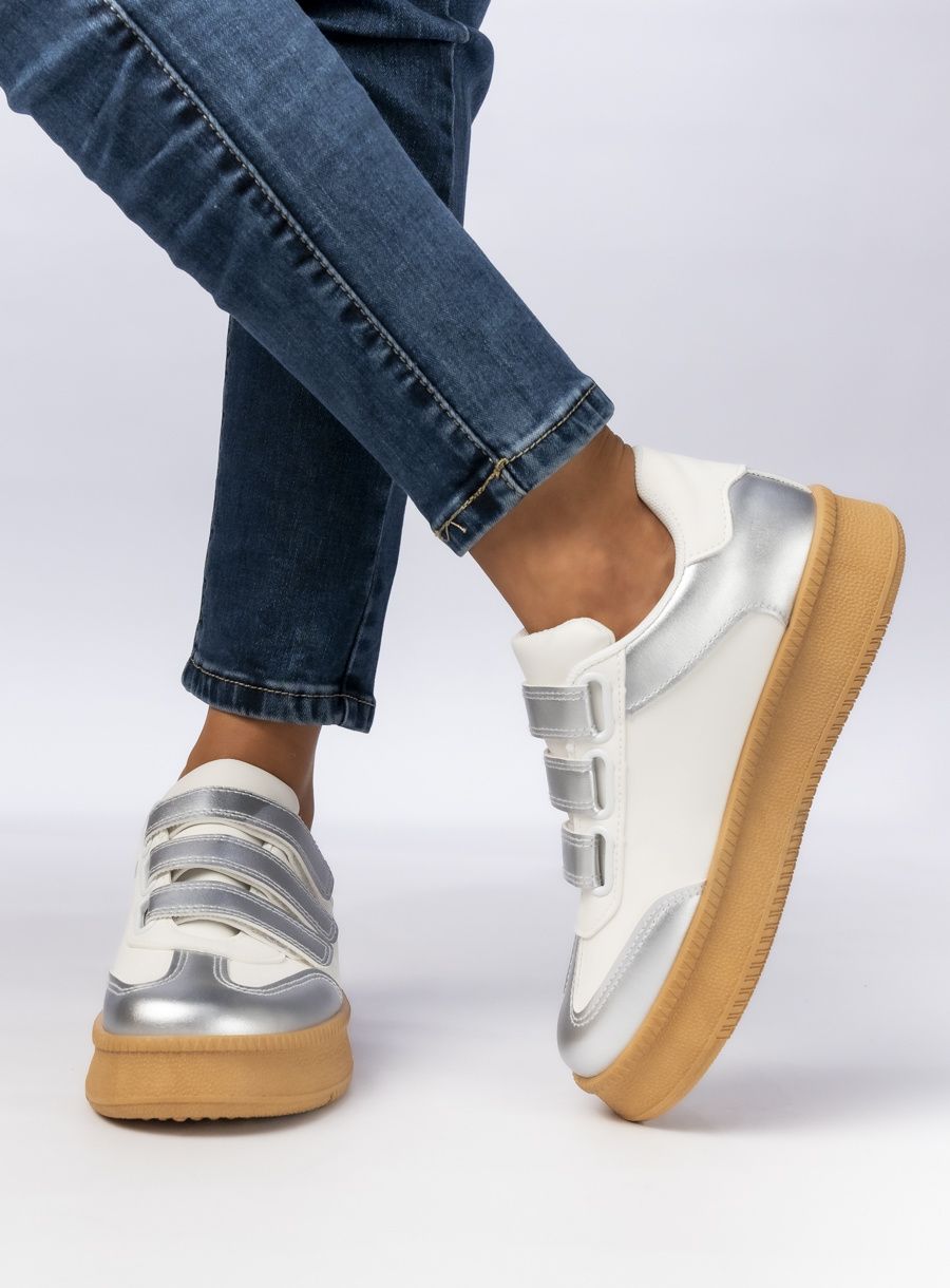 Dámské tenisky na suchý zip bílá/stříbrná