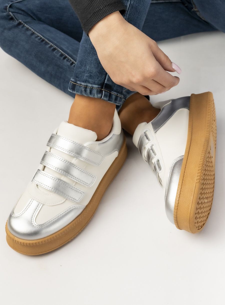 Dámské tenisky na suchý zip bílá/stříbrná