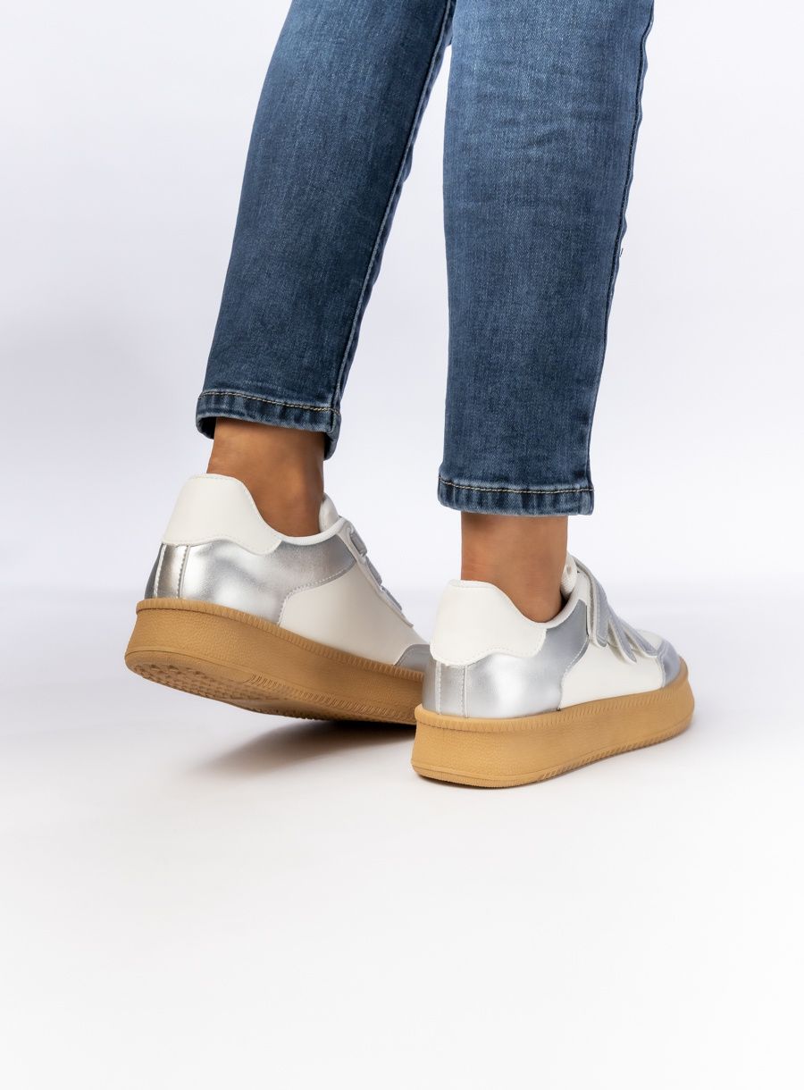 Dámské tenisky na suchý zip bílá/stříbrná