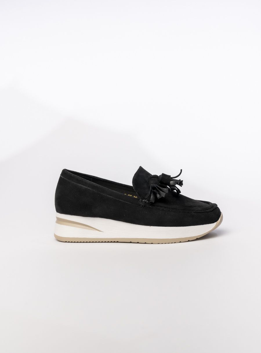 Dámské semišové mokasíny s třásněmi černé