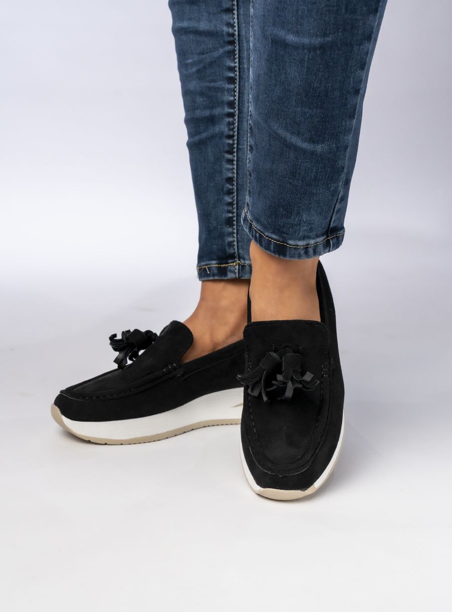 Dámské semišové mokasíny s třásněmi černé