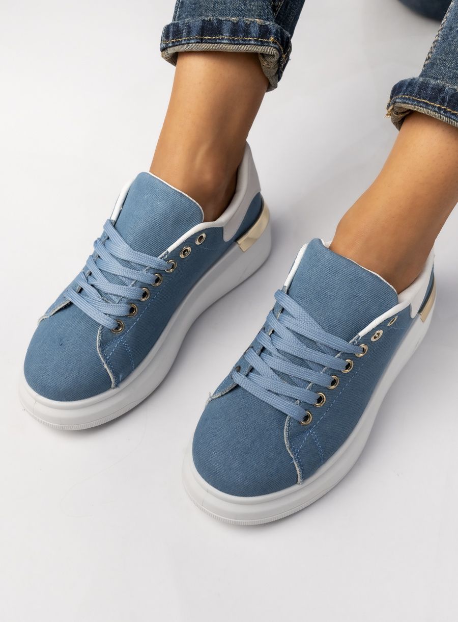 Jeans modré plátěné tenisky na platformě