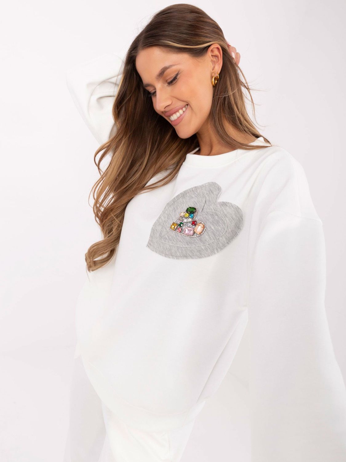 Stylová ecru mikina s dlouhým rukávem